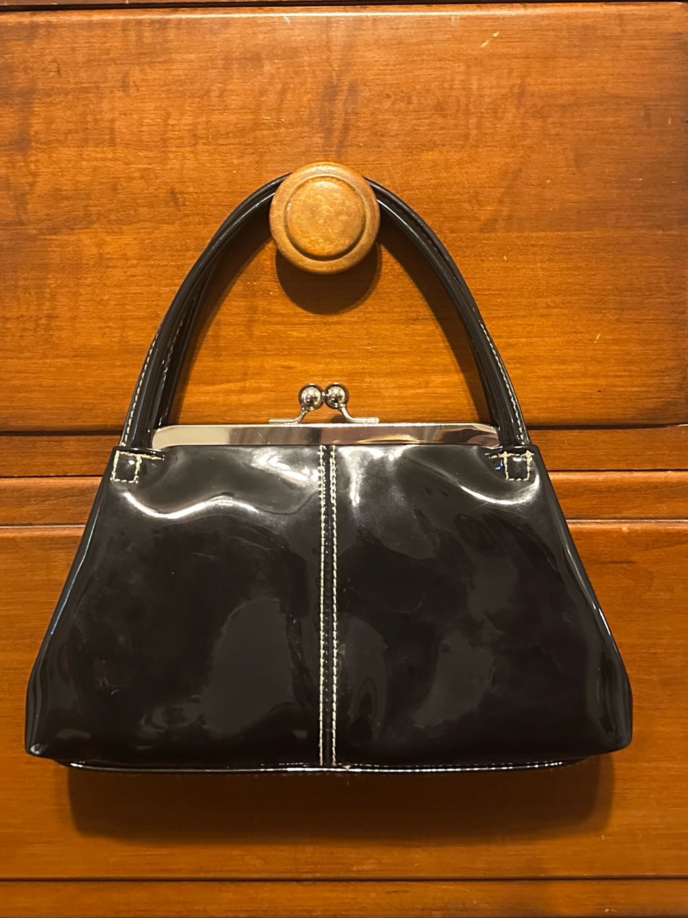 Vintage Black Patent Leather Evening Bag